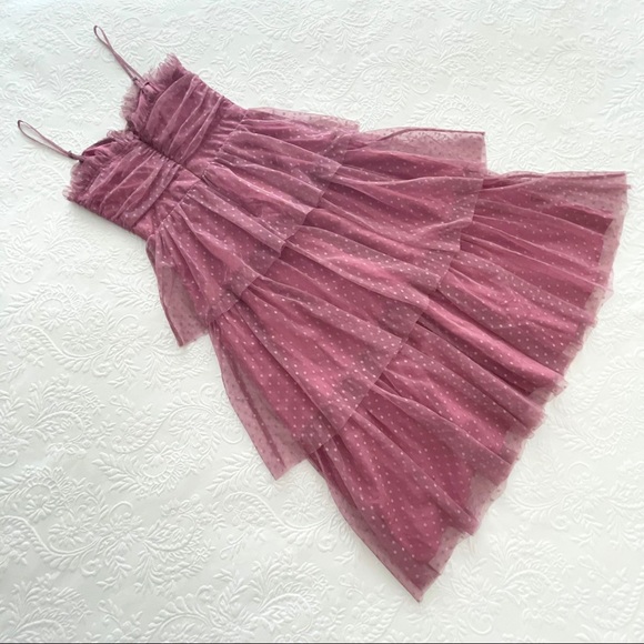 NWOT Lulus Sweetheart Style Mauve Polka Dot Bustier Tiered Midi Dress Small - Picture 9 of 12